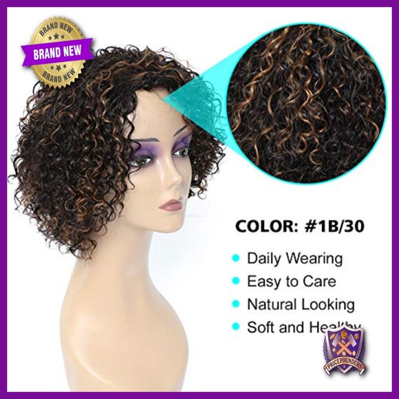 Short Curly Human Hair Wig, 8 Inch, Kinky Curl, Glueless Cap main image 5